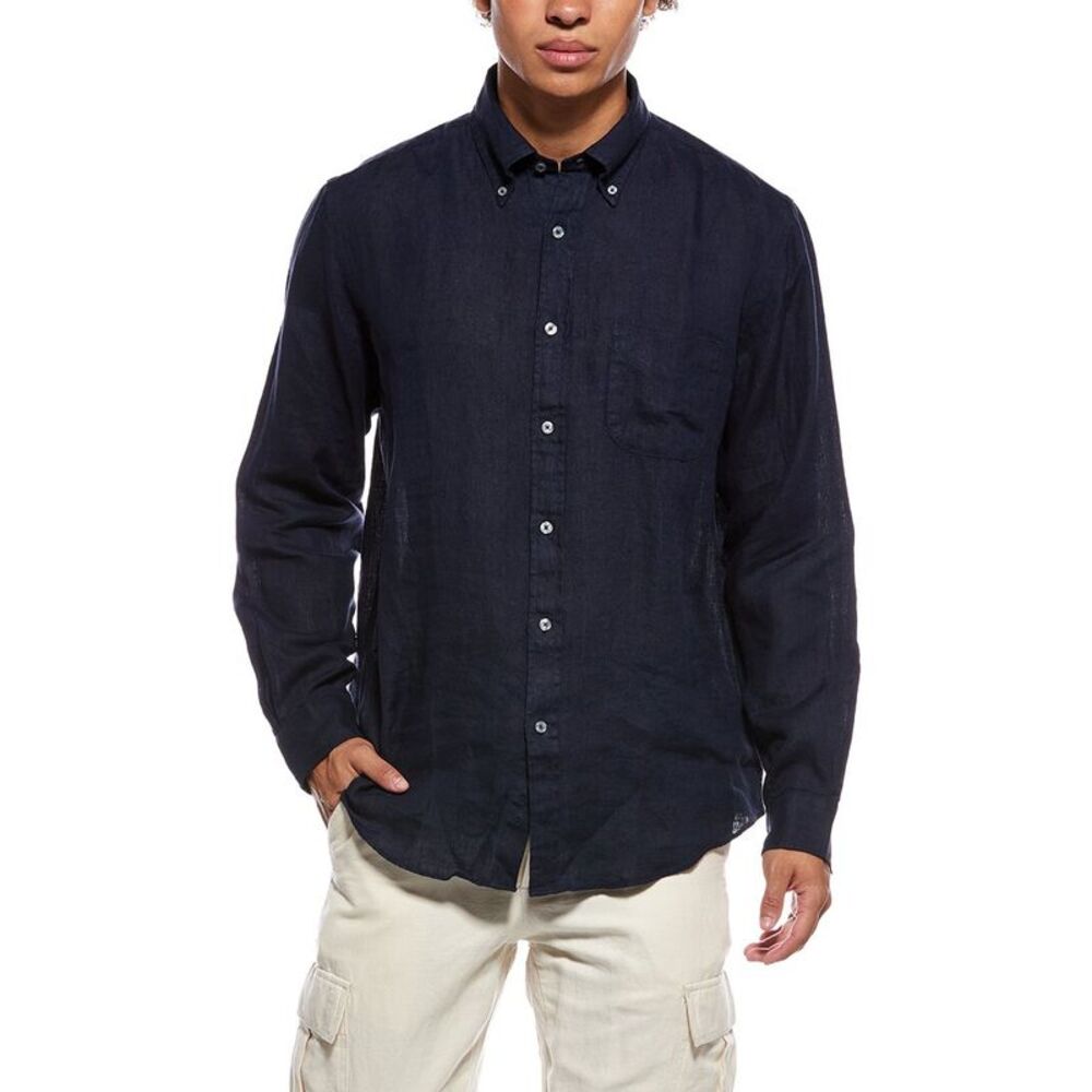 Brooks Brothers Mens Sport Fit Linen Shirt, Navy